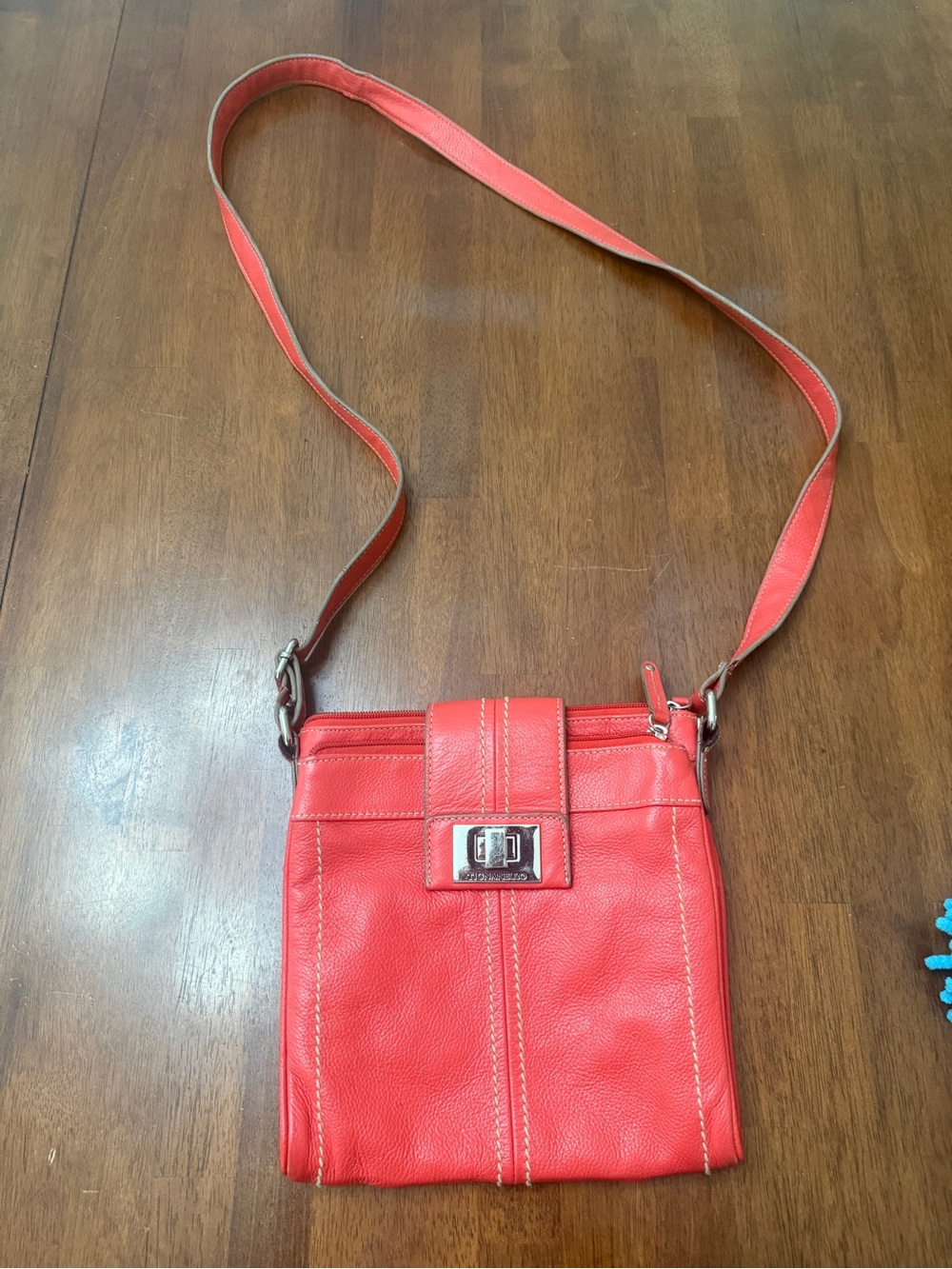 Tignanello Coral Genuine Leather Crossbody Bag with Turn-Lock Detail